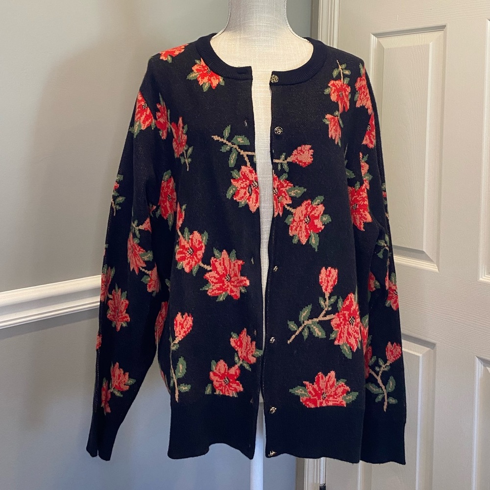Draper James RSVP Women’s Cardigan Sweater 1X Black Floral Print NWT Plus Size